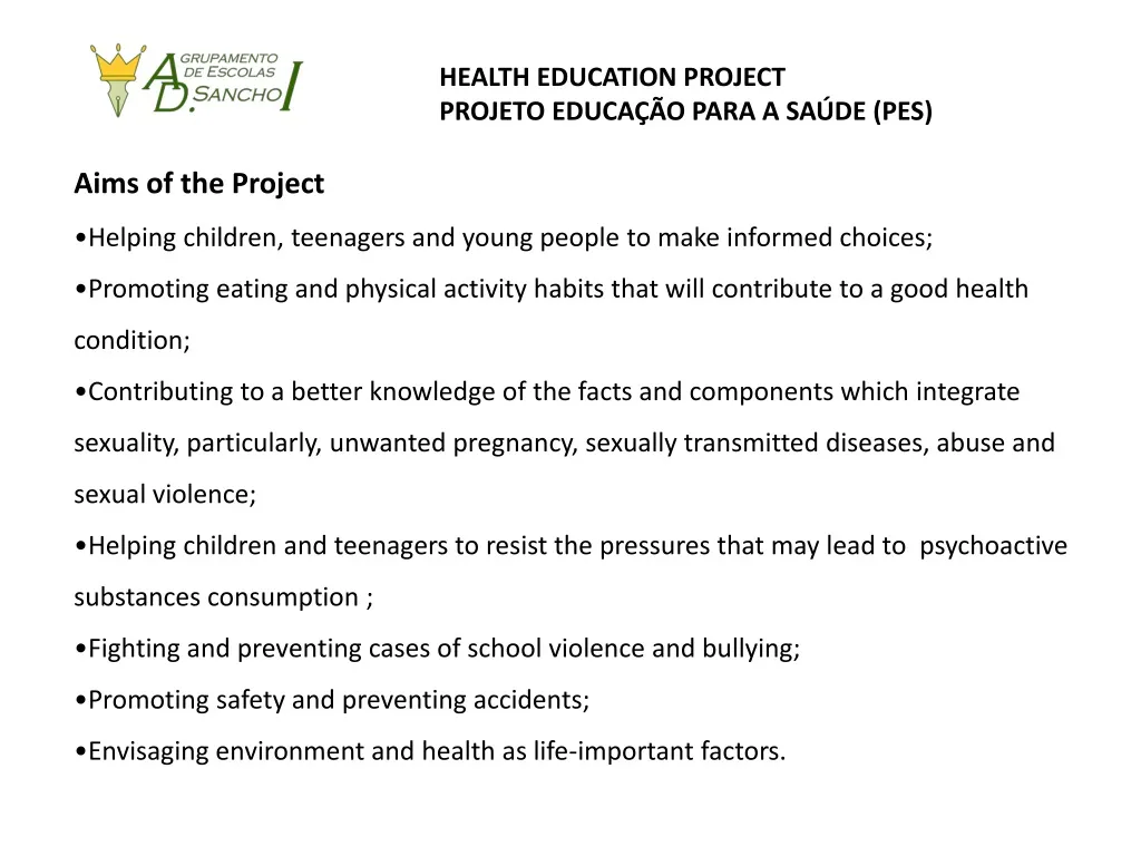 health education project projeto educa o para