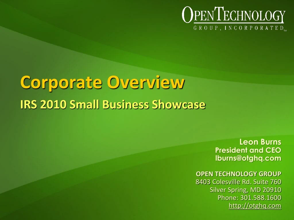 corporate overview irs 2010 small business showcase