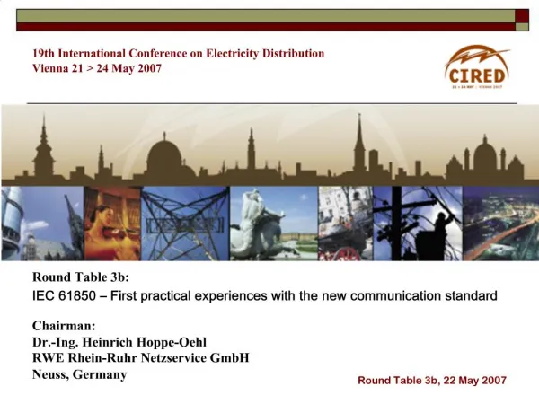 19th International Conference on Electricity Distribution Vienna 21 24 May 2007