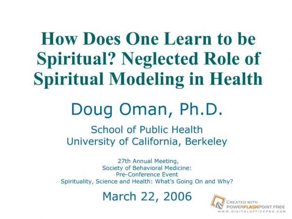How Does One Learn to be Spiritual Neglected Role of Spiritual Modeling in Health