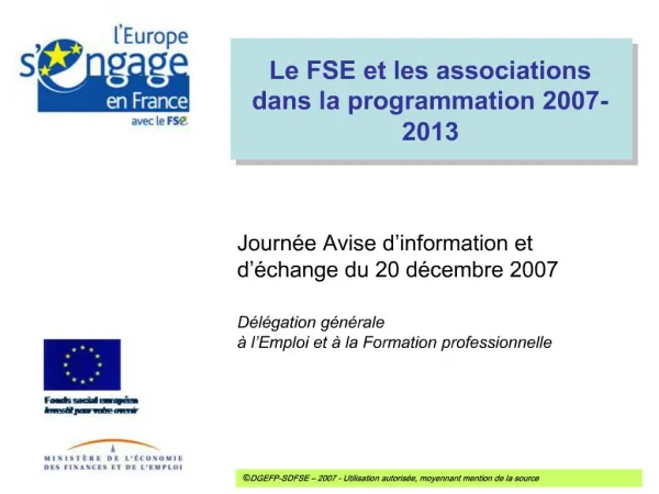 Le FSE et les associations dans la programmation 2007-2013