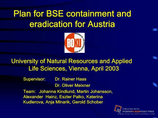 Plan for BSE containment and eradication for Austria