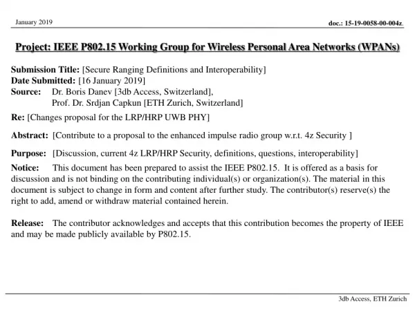 Project: IEEE P802.15 Working Group for Wireless Personal Area Networks (WPANs)