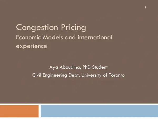 Congestion Pricing Economic Models and international experience