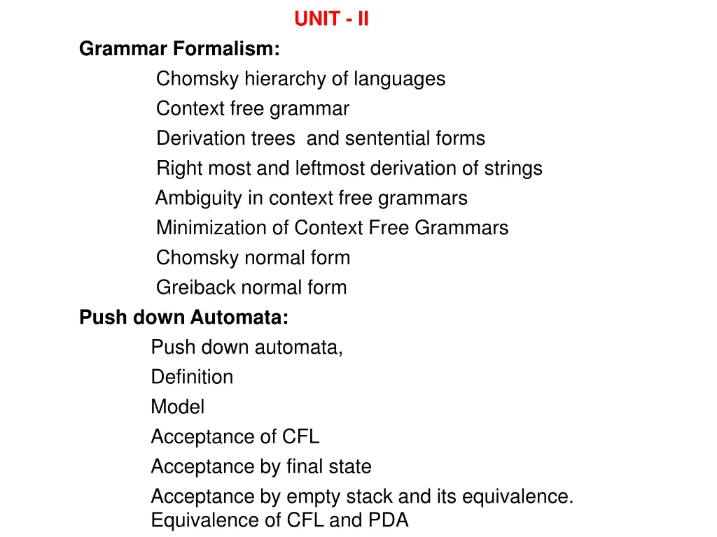unit ii grammar formalism chomsky hierarchy