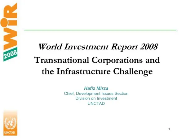 World Investment Report 2008 Transnational Corporations and the Infrastructure Challenge
