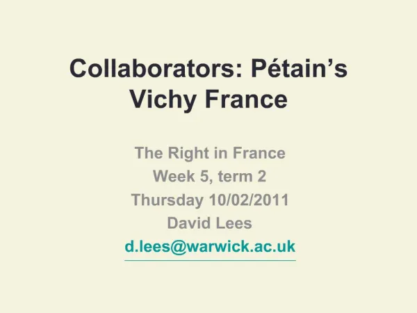 Collaborators: P tain s Vichy France