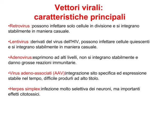 Vettori virali: caratteristiche principali