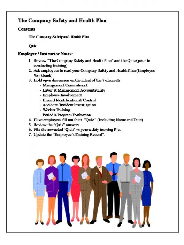 The Company Safety and Health Plan Contents The Company Safety and Health Plan Quiz Empl