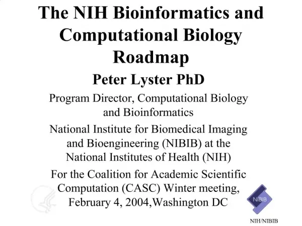 The NIH Bioinformatics and Computational Biology Roadmap
