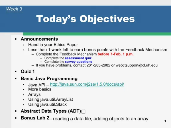 Today s Objectives