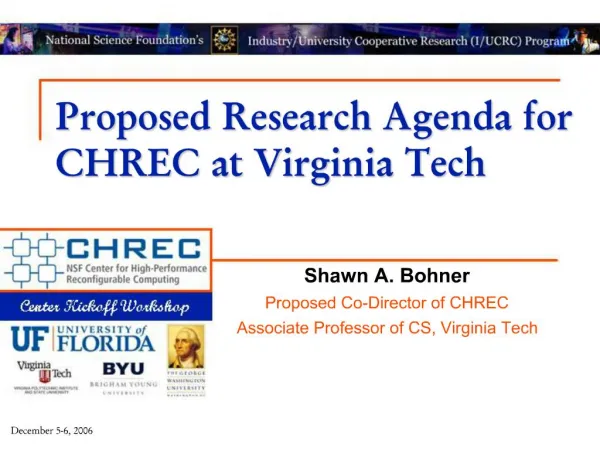 Proposed Research Agenda for CHREC at Virginia Tech