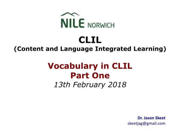 CLIL (Content and Language Integrated Learning) Vocabulary in CLIL Part One 13th February 2018