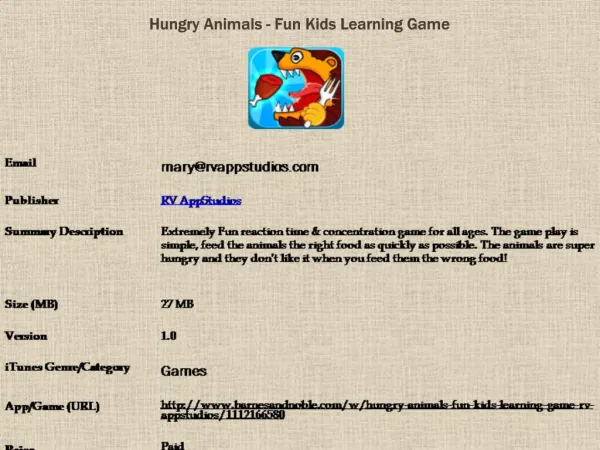 Hungry Animals - Fun Kids Learning Game for Nook