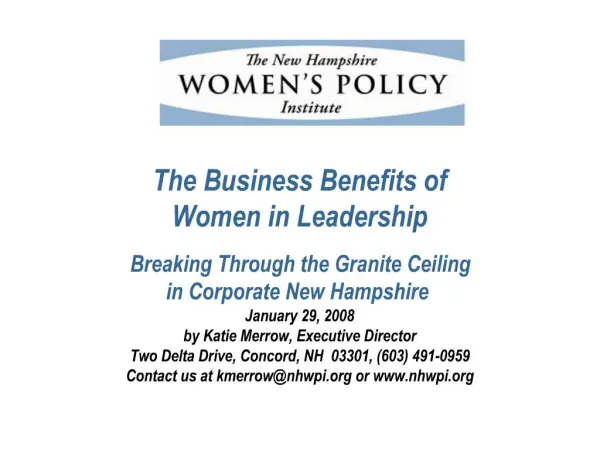 The Business Benefits of Women in Leadership Breaking Through the Granite Ceiling in Corporate New Hampshire January