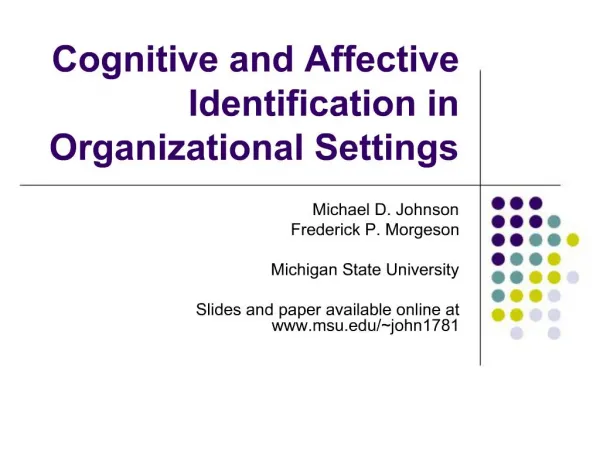 Cognitive and Affective Identification in Organizational Settings