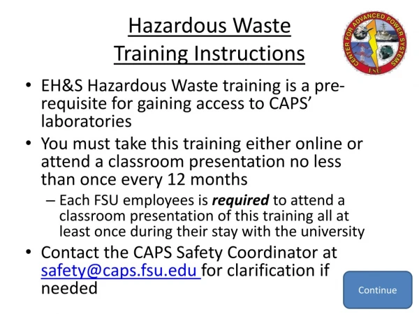 Hazardous Waste Training Instructions