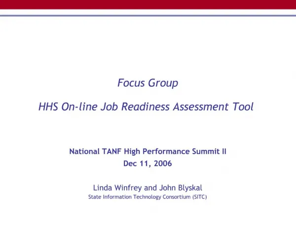 Focus Group HHS On-line Job Readiness Assessment Tool
