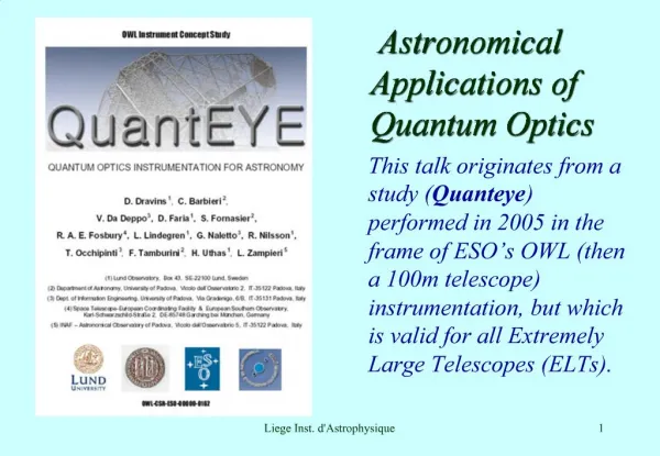 Astronomical Applications of Quantum Optics