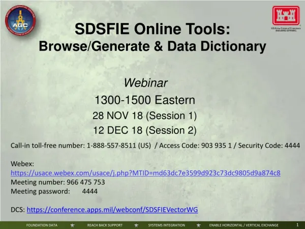 SDSFIE Online Tools: Browse/Generate &amp; Data Dictionary