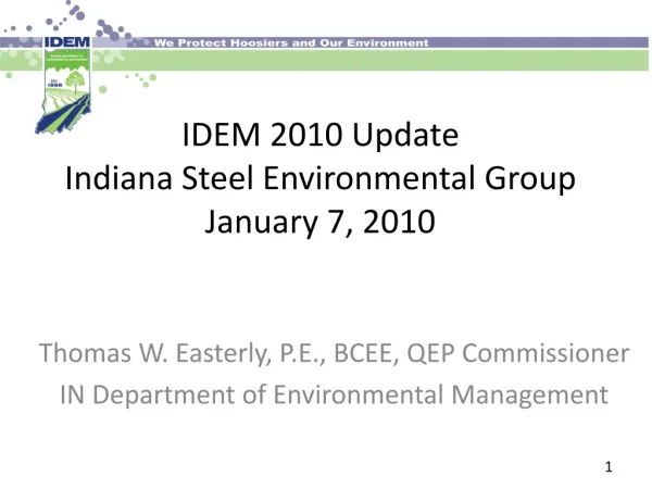 IDEM 2010 Update Indiana Steel Environmental Group January 7, 2010