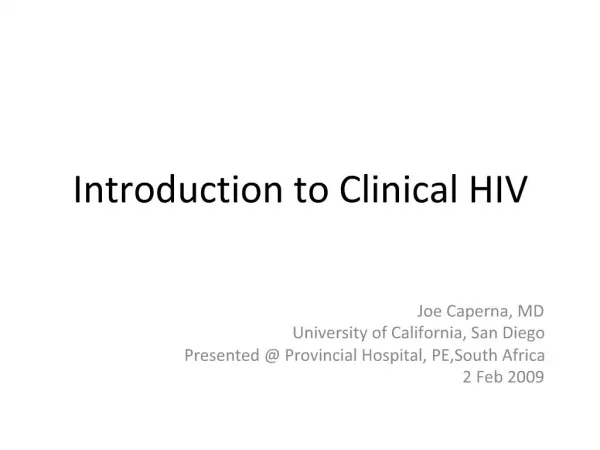 Introduction to Clinical HIV