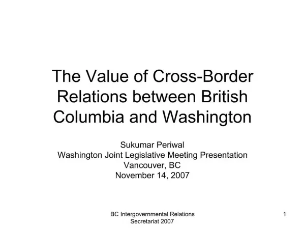 The Value of Cross-Border Relations between British Columbia and Washington