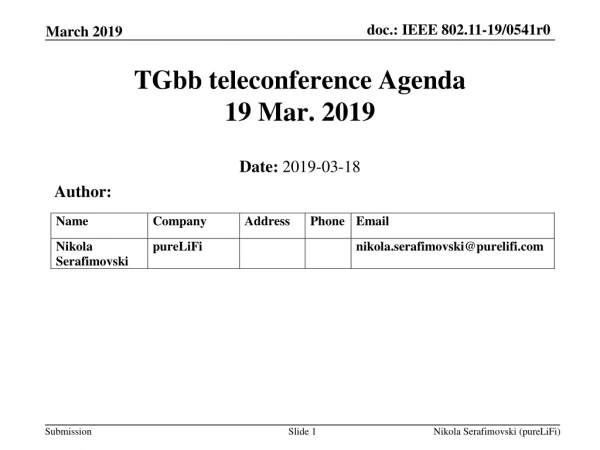TGbb teleconference Agenda 19 Mar. 2019