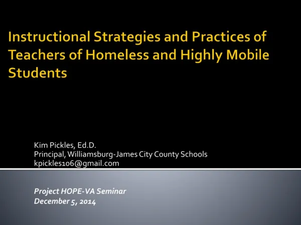 Instructional Strategies and Practices of Teachers of Homeless and Highly Mobile Students