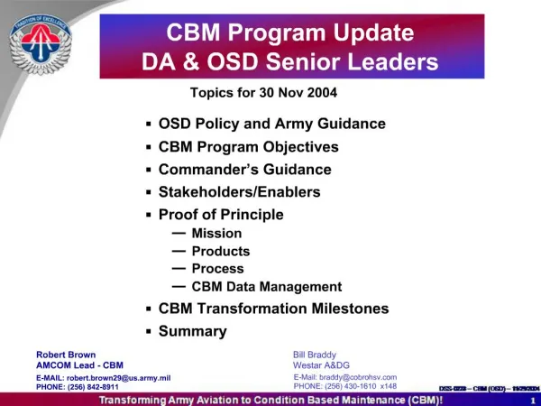 CBM Program Update DA OSD Senior Leaders