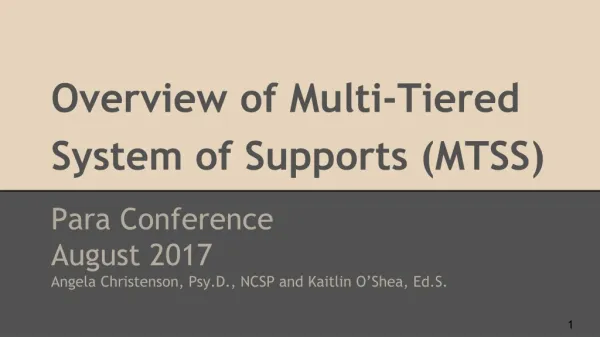 Overview of Multi-Tiered System of Supports (MTSS)