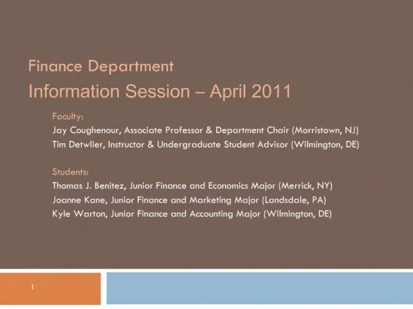 Finance Department Information Session April 2011