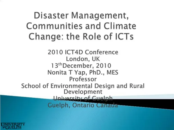 Disaster Management, Communities and Climate Change: the Role of ICTs