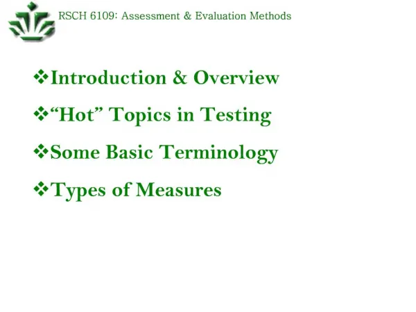 RSCH 6109: Assessment Evaluation Methods
