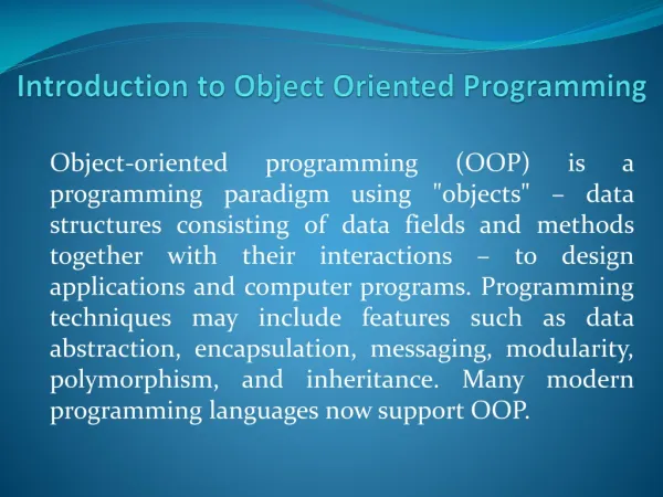 Introduction to Object Oriented Programming