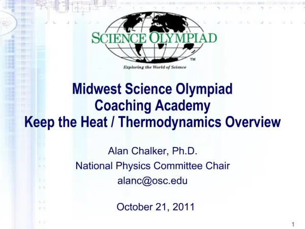 Midwest Science Olympiad Coaching Academy Keep the Heat