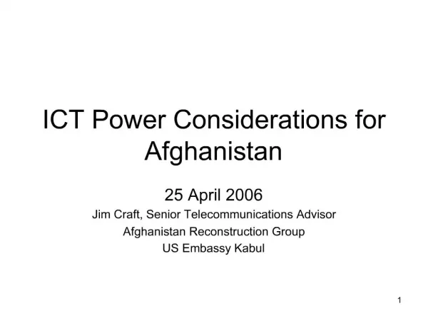 ICT Power Considerations for Afghanistan