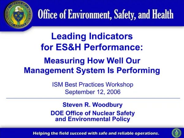 Steven R. Woodbury DOE Office of Nuclear Safety and Environmental Policy
