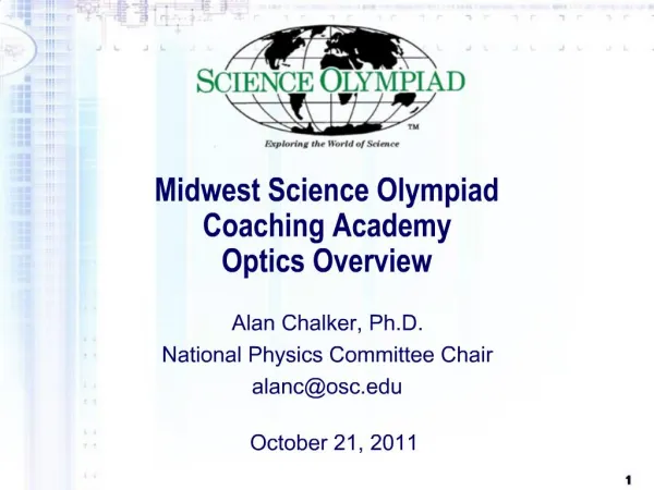 Midwest Science Olympiad Coaching Academy Optics Overview
