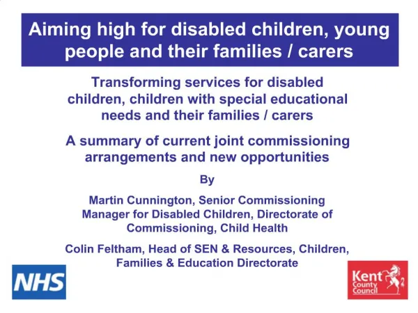 Aiming high for disabled children, young people and their families