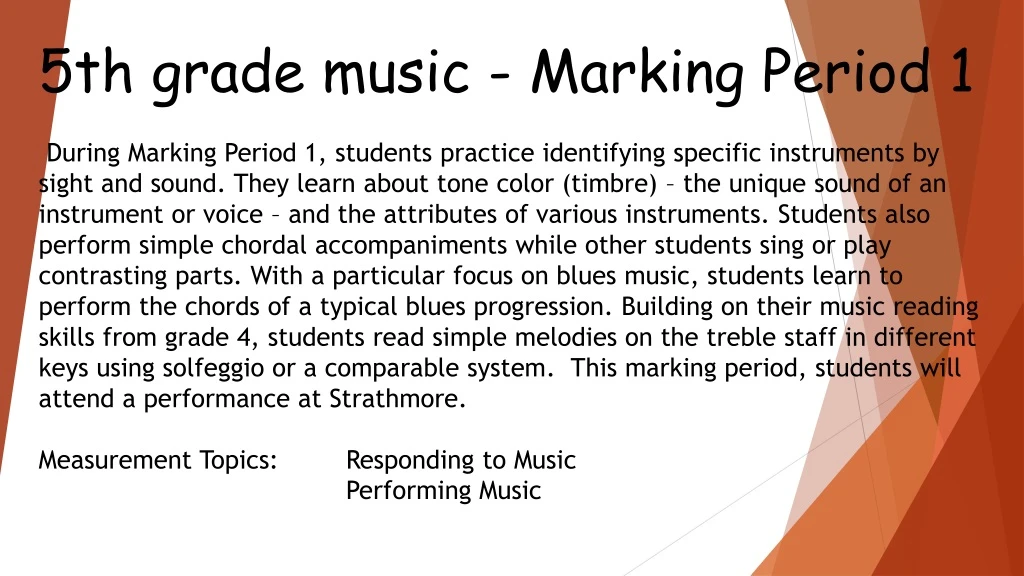 5th grade music marking period 1 during marking