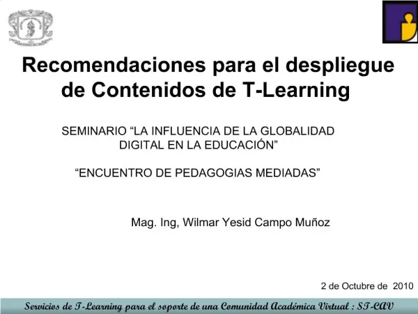 Recomendaciones para el despliegue de Contenidos de T-Learning