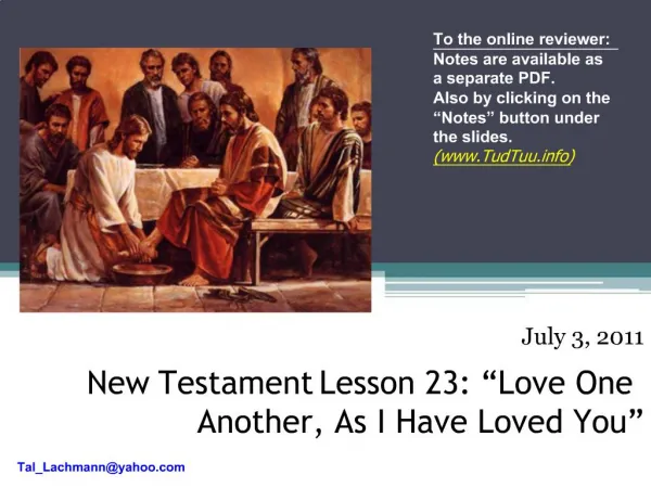 New Testament Lesson 23: Love One Another, As I Have Loved You