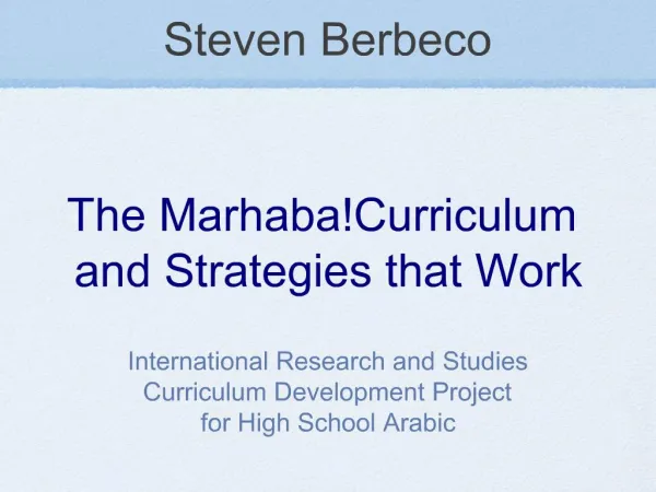 The Marhaba Curriculum and Strategies that Work