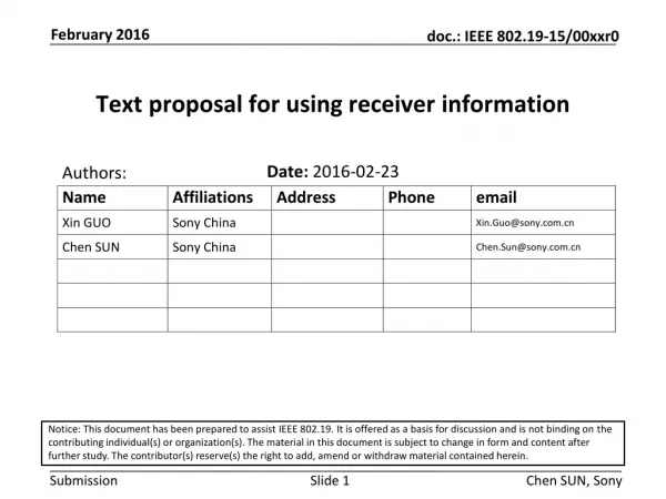 Text proposal for using receiver information