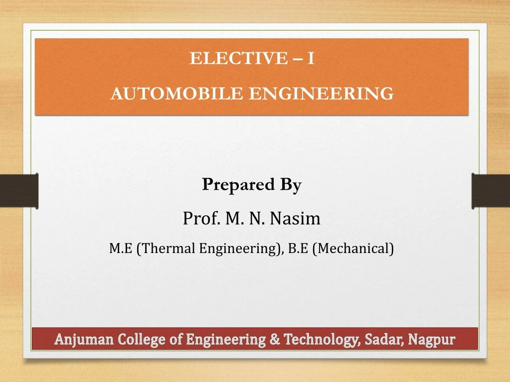 elective i automobile engineering