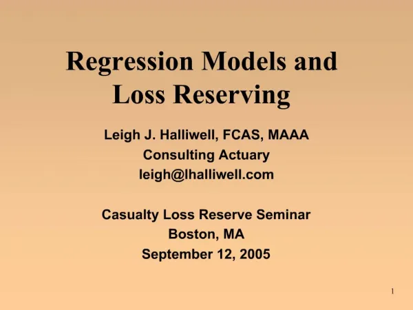 Regression Models and Loss Reserving