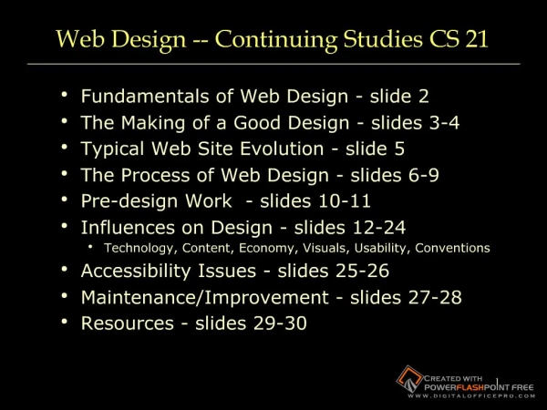 Web Design -- Continuing Studies CS 21