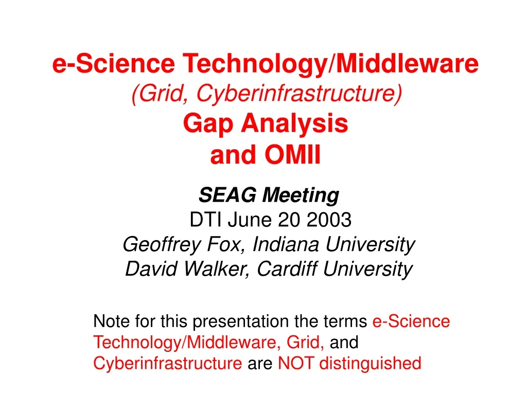 e science technology middleware grid cyberinfrastructure gap analysis and omii