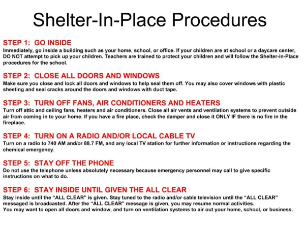 Shelter-In-Place Procedures